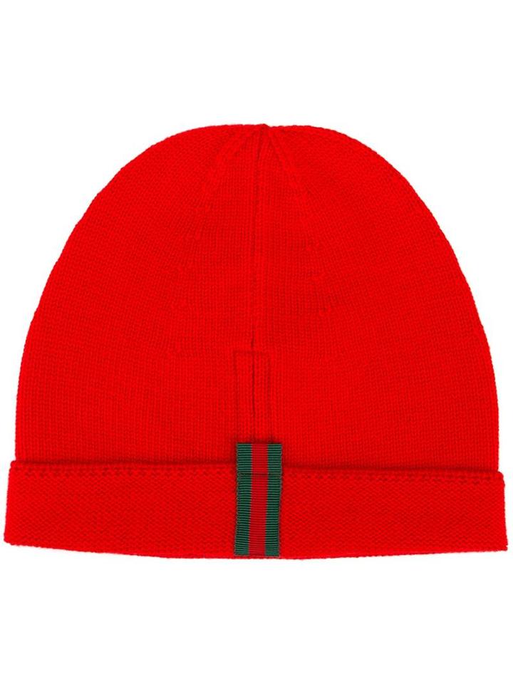 Gucci Striped Detailing Beanie, Men's, Size: Medium, Red, Wool/viscose/cotton