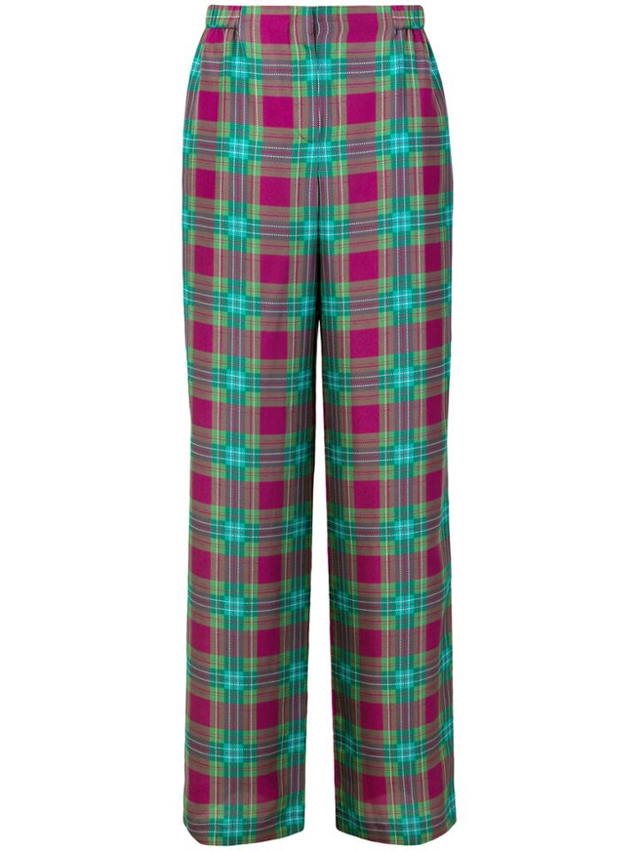 Alberta Ferretti Tartan Palazzo Pants - Pink & Purple