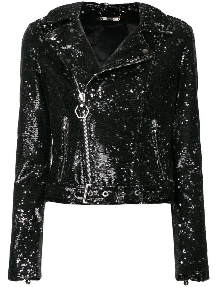 Philipp Plein Glitter Biker Jacket - Black