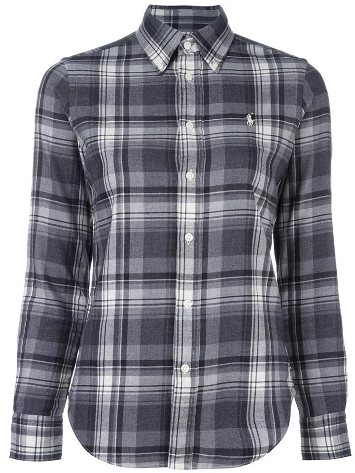 Polo Ralph Lauren Plaid Button Down Shirt, Women's, Size: Xs, Grey, Cotton