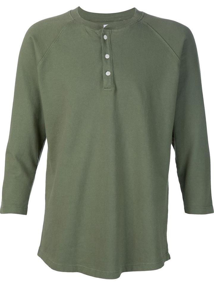 321 Button Fastening T-shirt, Men's, Size: S, Green, Cotton