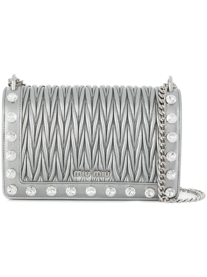 Miu Miu Crystal-embellished Quilted Bag - Metallic