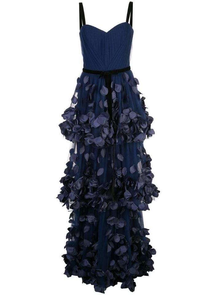Marchesa Notte Bustier Petals Appliqué Gown - Blue
