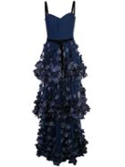 Marchesa Notte Bustier Petals Appliqué Gown - Blue