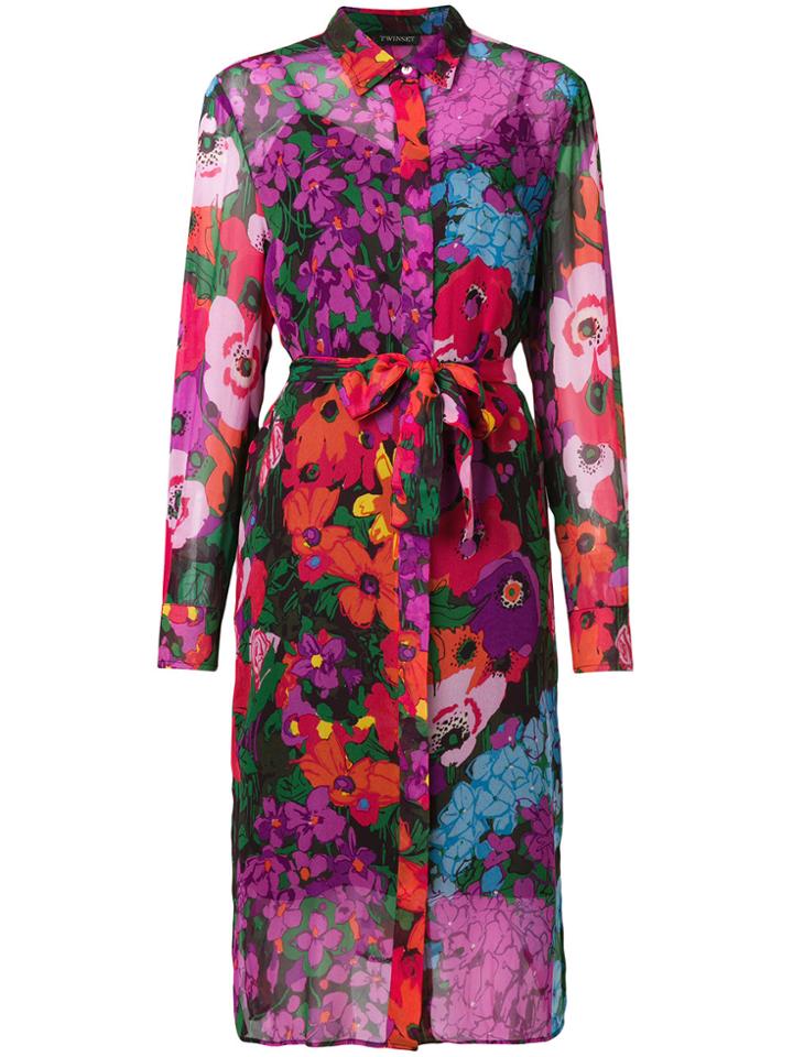 Twin-set Floral Print Shirt Dress - Multicolour