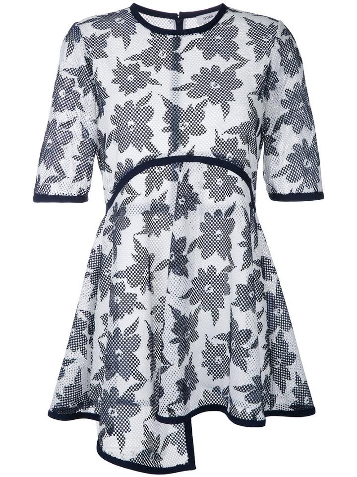 Goen.j Floral Print Sheer T-shirt, Women's, Size: Medium, Blue, Polyester