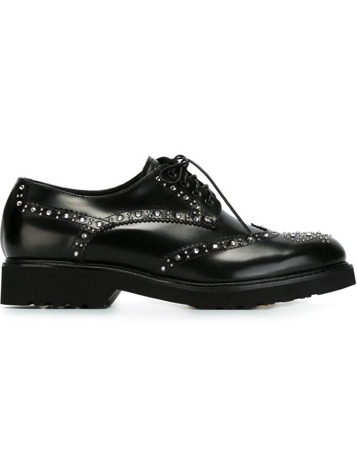 Cesare Paciotti Studded Lace-up Shoes, Women's, Size: 38, Black, Calf Leather/metal Other/glass/rubber