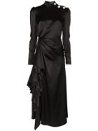 Alessandra Rich Button Collar Silk Maxi Dress - Black