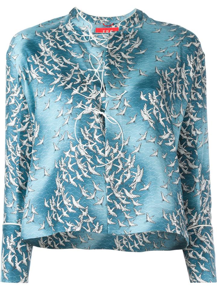 F.r.s For Restless Sleepers Printed Cropped Blouse, Women's, Size: Medium, Blue, Silk