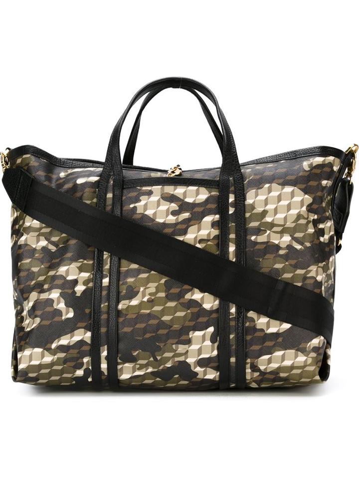 Pierre Hardy Camouflage Print Tote, Men's, Nude/neutrals, Calf Leather/canvas/polyurethane