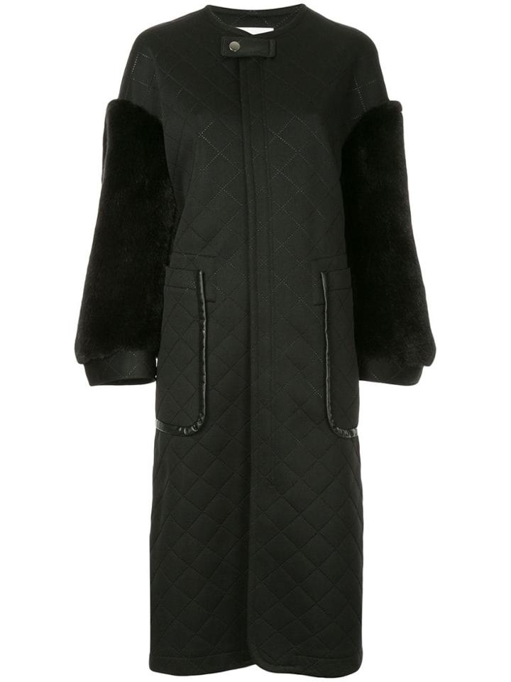 Ujoh Faux Fur Sleeve Coat - Black