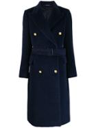 Tagliatore Belted Double Breasted Coat - Blue