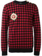 Balmain Checked Branded Patch Jumper