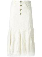 Victoria Beckham Pleated-hem Lace Skirt, Women's, Size: 10, Nude/neutrals, Silk/polyamide/wool/spandex/elastane