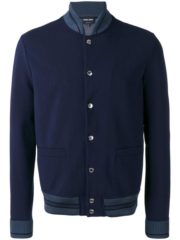 Giorgio Armani - Teal Tipped Varsity Jacket - Men - Cotton/spandex/elastane - 54, Blue, Cotton/spandex/elastane