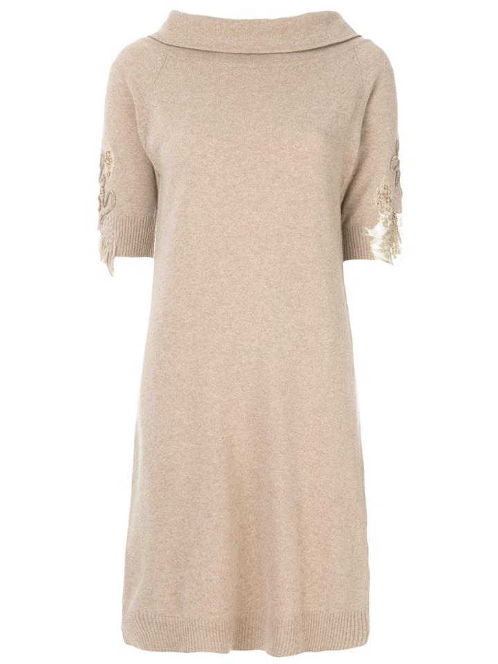 Blumarine Embroidered Lace Hem Dress - Nude & Neutrals