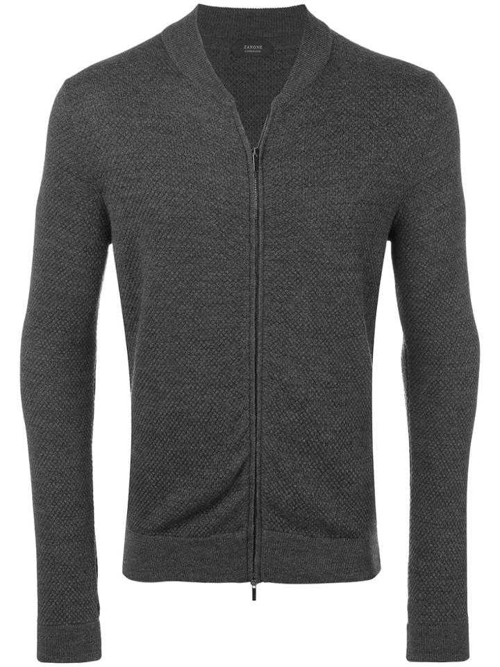 Zanone Zipped V-neck Pullover - Grey