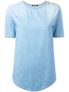 Balmain Buttoned Shoulder Denim T-shirt - Blue
