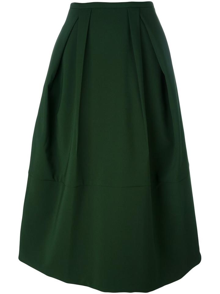 Jil Sander Pleated A-line Skirt, Women's, Size: 34, Green, Polyester/spandex/elastane/silk/cupro