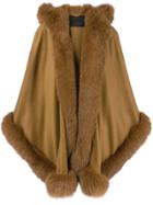 Liska Fur Trimmed Cape Coat - Nude & Neutrals