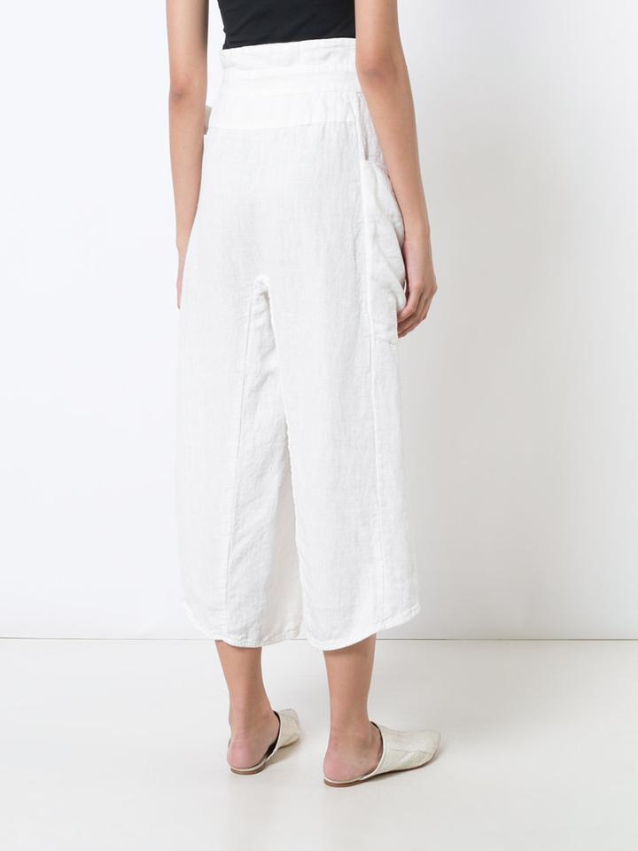 Osklen - Belted Cropped Trousers - Women - Linen/flax - 36, White, Linen/flax