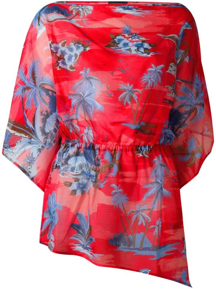 Dsquared2 Palm Tree Print Kaftan, Women's, Size: Large, Red, Silk/cotton