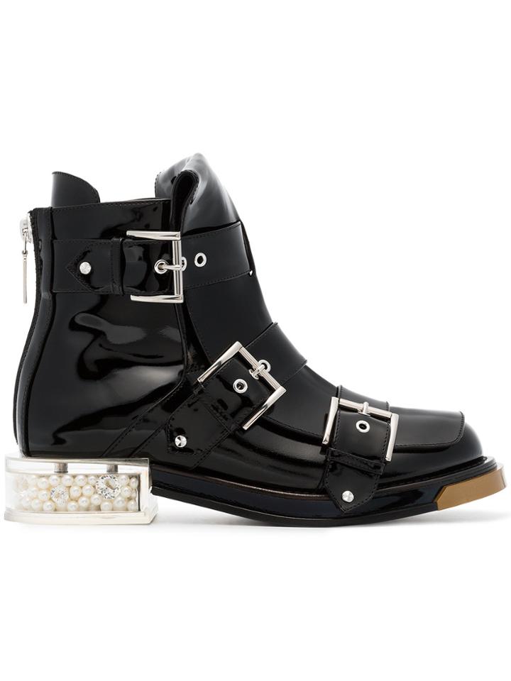 Alexander Mcqueen Black Buckle 35 Patent Leather Boots