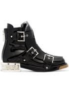 Alexander Mcqueen Black Buckle 35 Patent Leather Boots