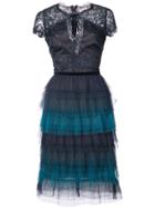 Marchesa Notte Tiered Lace Dress - Blue
