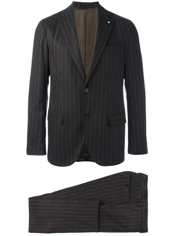 Lardini Pinstripe Formal Suit, Men's, Size: 50, Brown, Cotton/polyester/wool