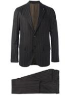 Lardini Pinstripe Formal Suit, Men's, Size: 50, Brown, Cotton/polyester/wool