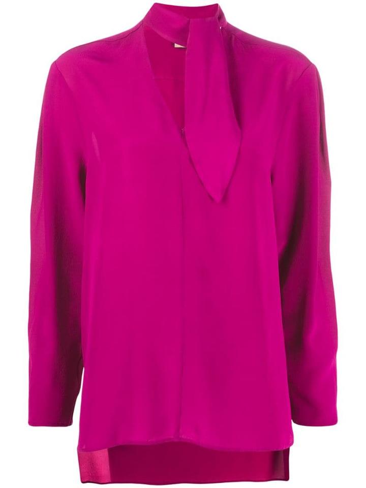 Nude Silk Tie-neck Blouse - Pink