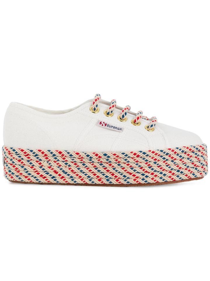 Superga Patterned Woven Sole Platform Sneakers - White