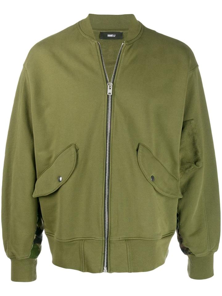 Yang Li Contrast Back Bomber Jacket - Green