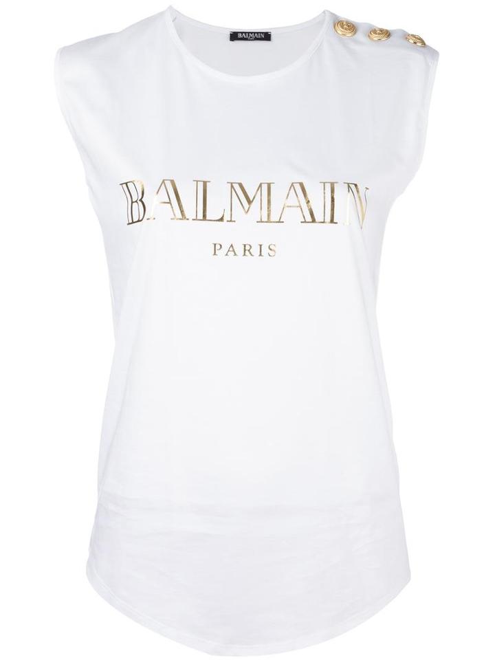 Balmain Logo T-shirt, Women's, Size: 34, White, Cotton