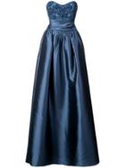 Marchesa Notte Strapless Embellished Gown - Blue