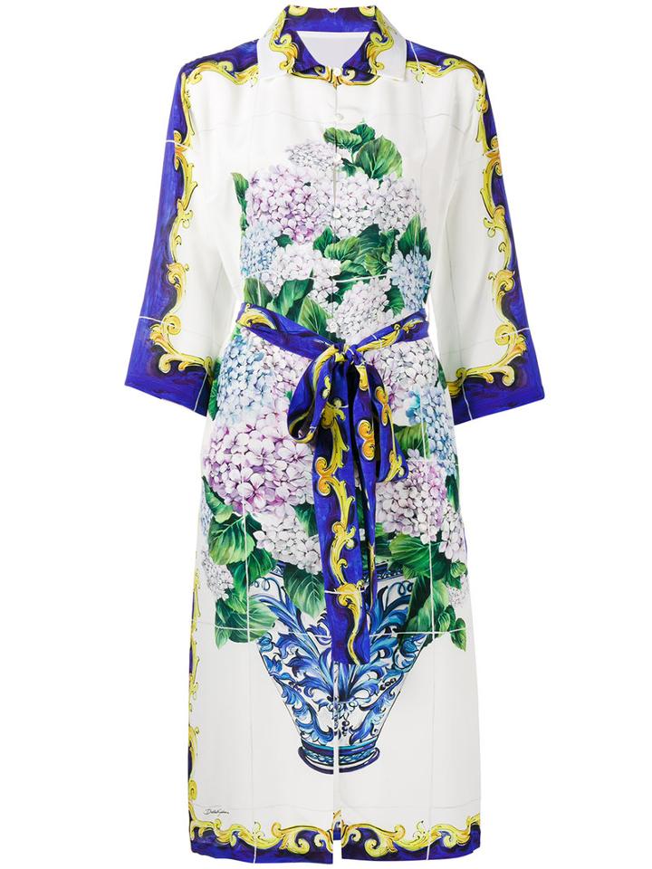 Dolce & Gabbana - Floral Print Dress - Women - Silk - 46, White, Silk