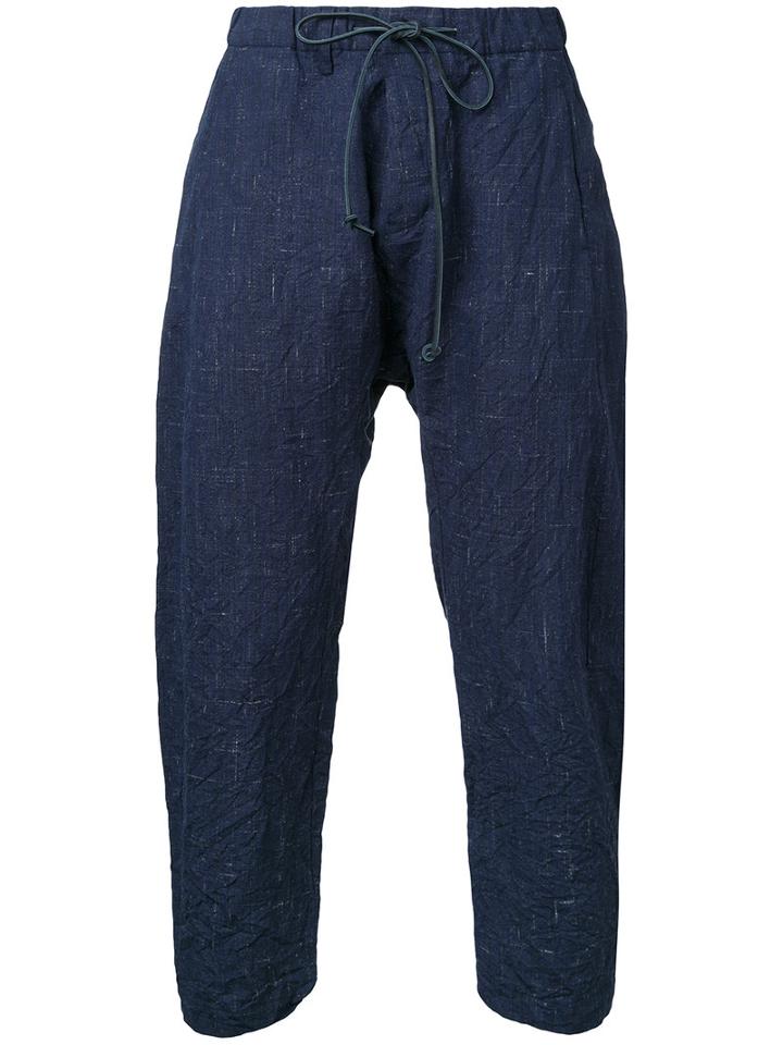 Kazuyuki Kumagai - Cropped Drawstring Trousers - Men - Cotton/hemp/linen/flax/wool - 2, Blue, Cotton/hemp/linen/flax/wool
