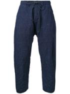 Kazuyuki Kumagai - Cropped Drawstring Trousers - Men - Cotton/hemp/linen/flax/wool - 2, Blue, Cotton/hemp/linen/flax/wool