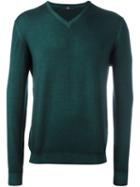 Fay V Neck Fine Knit Jumper, Men's, Size: 48, Green, Virgin Wool
