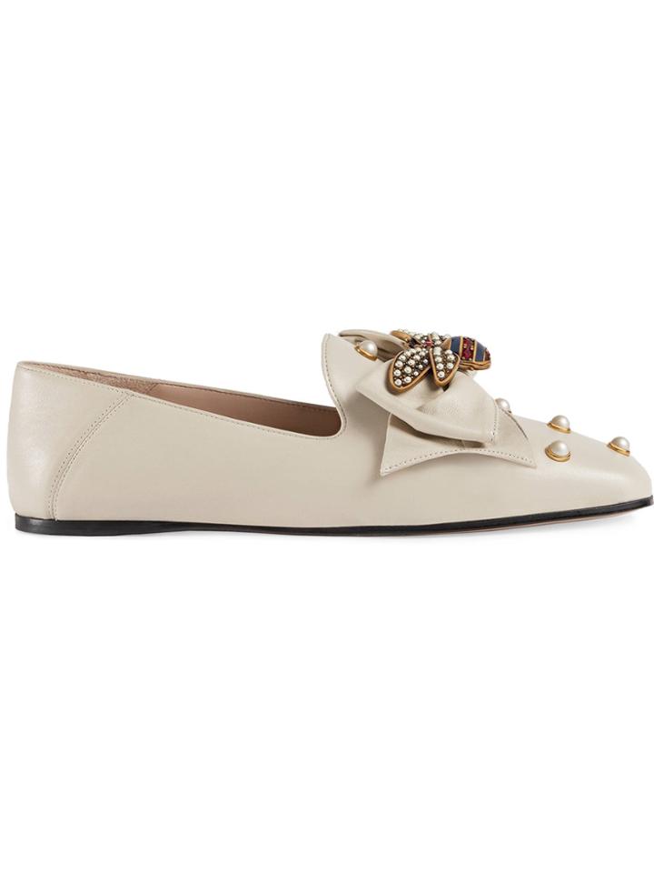 Gucci Leather Ballet Flat With Bow - Nude & Neutrals