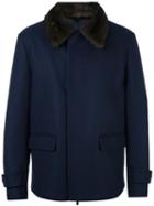 Fendi Mink Fur Collar Jacket, Men's, Size: 52, Blue, Cotton/mink Fur/polyamide/wool