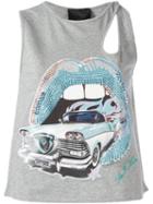 Philipp Plein Car And Lips Strass Top, Women's, Size: Small, Grey, Cotton/spandex/elastane/polyurethane/glass
