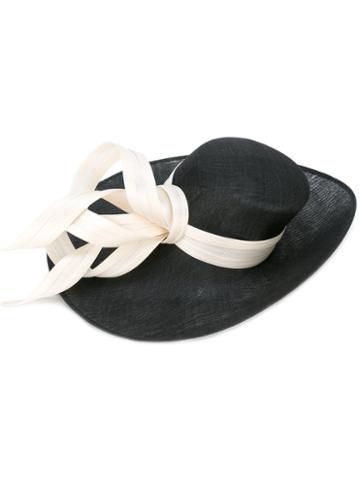 Philip Treacy - Contrast Strap Hat - Women - Straw - One Size, Black, Straw