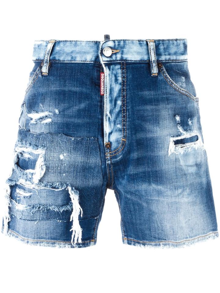 Dsquared2 Distressed Wide Leg Shorts - Blue