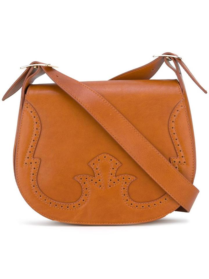 Perforated Detail Crossbody Bag, Women's, Brown, Calf Leather, Just Cavalli