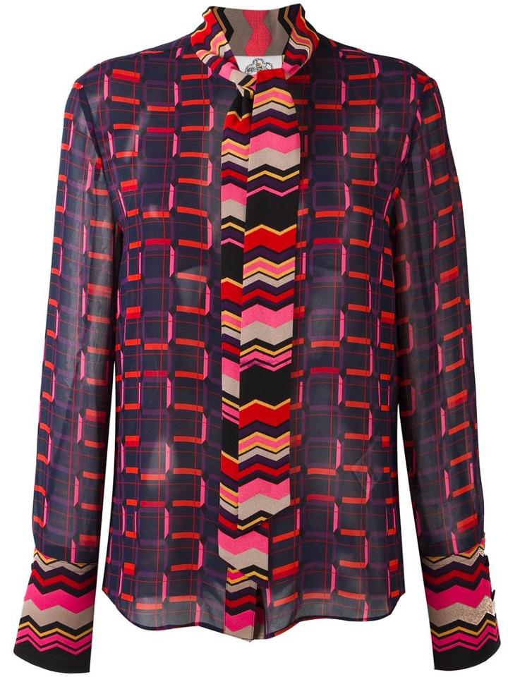 Steve J & Yoni P Printed Blouse, Women's, Size: Small, Black, Polyester