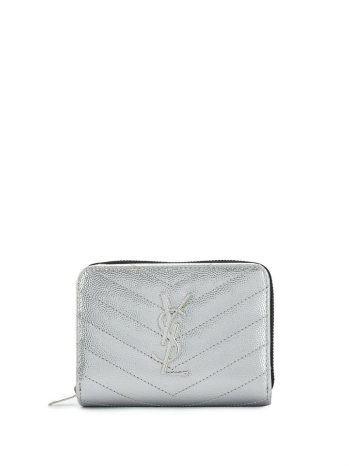 Saint Laurent Monogram Zipped Wallet - Silver