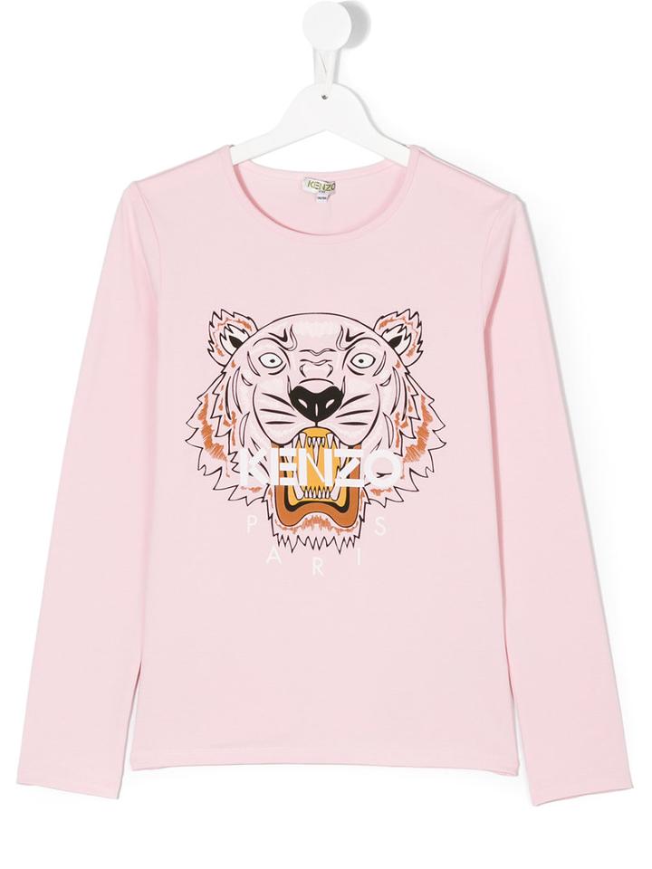 Kenzo Kids - Tiger Printed Longsleeved T-shirt - Kids - Cotton/spandex/elastane - 16 Yrs, Pink/purple