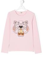 Kenzo Kids - Tiger Printed Longsleeved T-shirt - Kids - Cotton/spandex/elastane - 16 Yrs, Pink/purple